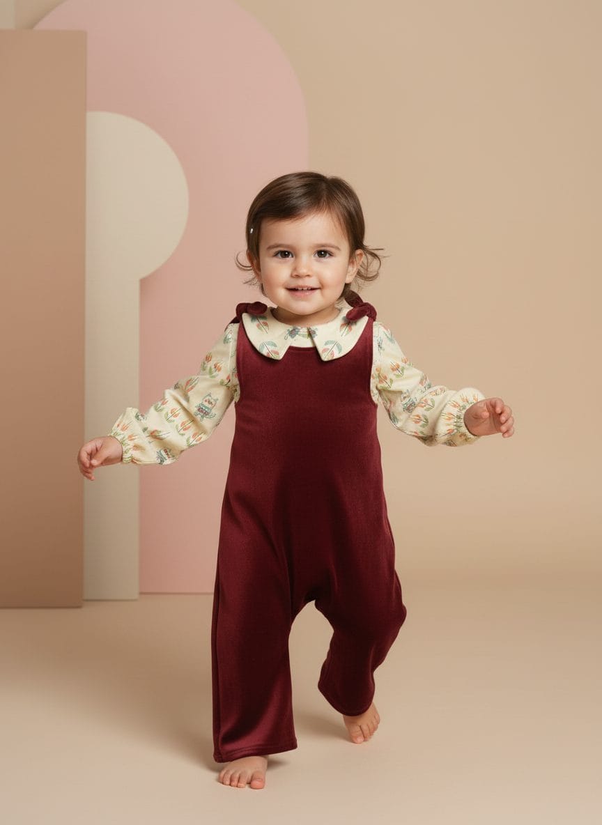 Tutina smanicata con fiocco Farway Milano indossata da una bambina